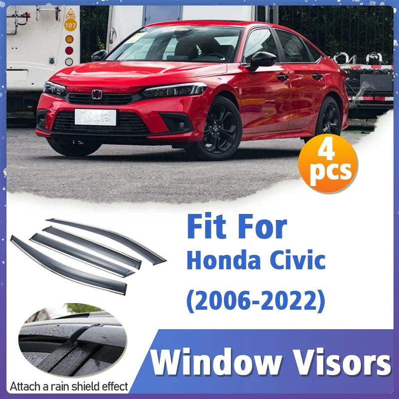 Window Visor Guard for Honda Civic 2006-2022 Vent Cover Trim Awnings Shelters Protection Sun Rain Deflector Accessories 4pcs