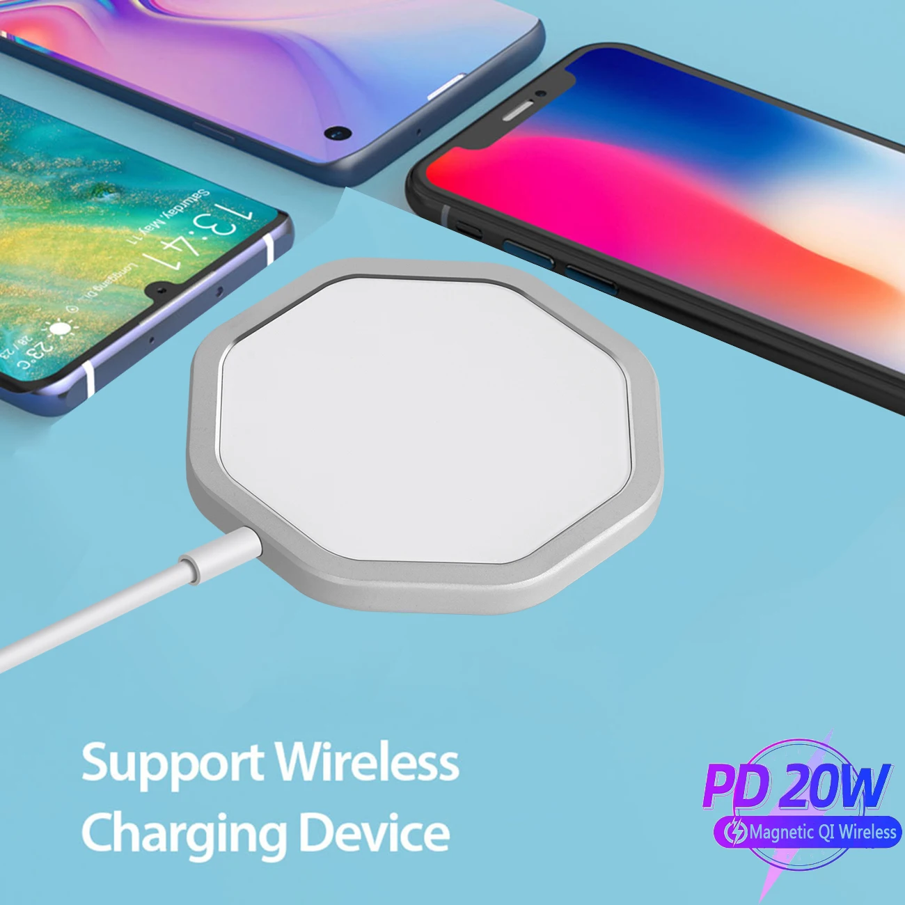 20W Magnetic Adsorption with USB-C Integrated Cable Portable Wireless Charger For 12 Pro Mini Max | Мобильные телефоны и