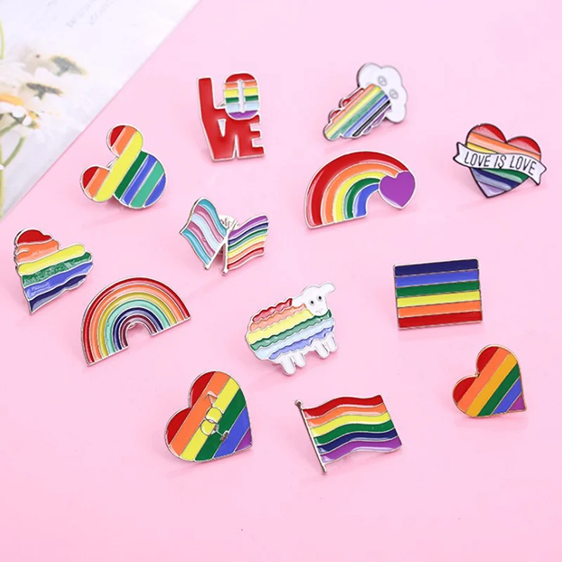 

Enamel Rainbow Flags Brooch Enamel Pins Cute Heart Brooches Badge Backpack