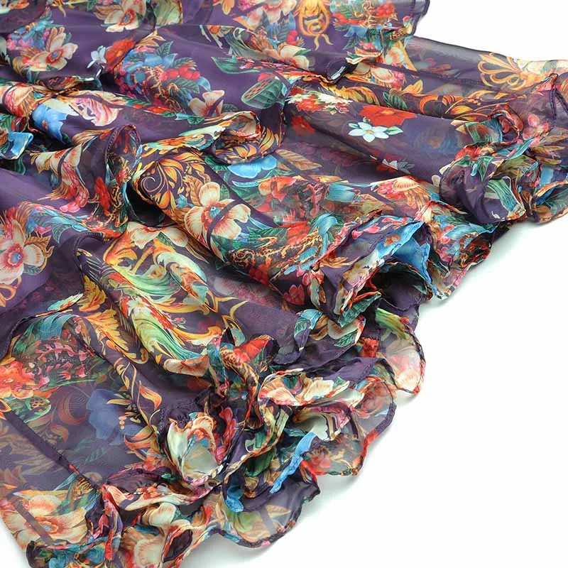 

Gedivoen Fashion Runway Summer Women Dress Stand Collar Print Cascading Ruffle Elastic Waist Dress Elegant Midi Dresses