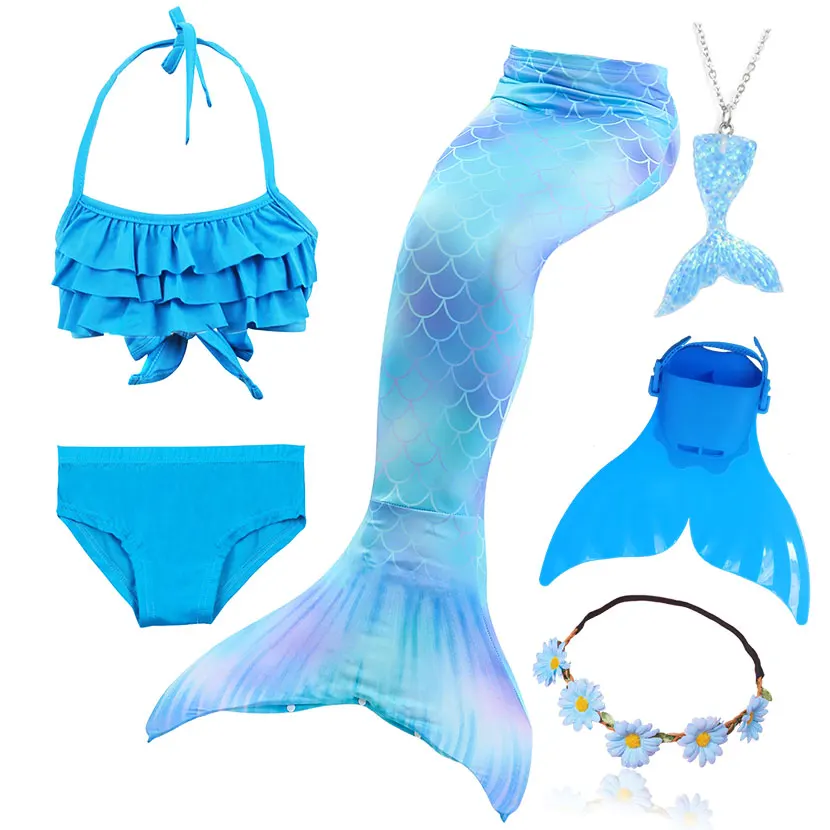 Kids Swimming Mermaid Tail Bikini Set can add with Monofin Flipper Ariel Costumes Cosplay Swimsuit Bathing Suit for Girls - Цвет: Package 2