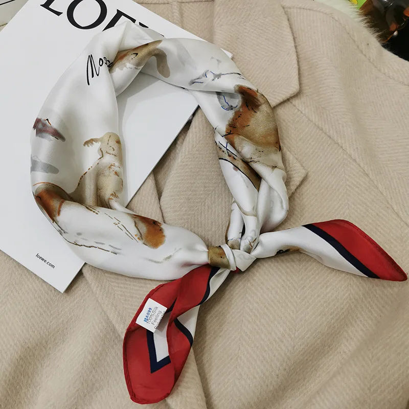 

New 70*70cm Imitation Silk Satin Scarf Women's Small Square Customized Ballet Dancer Printing Wrap Scarf Fashion