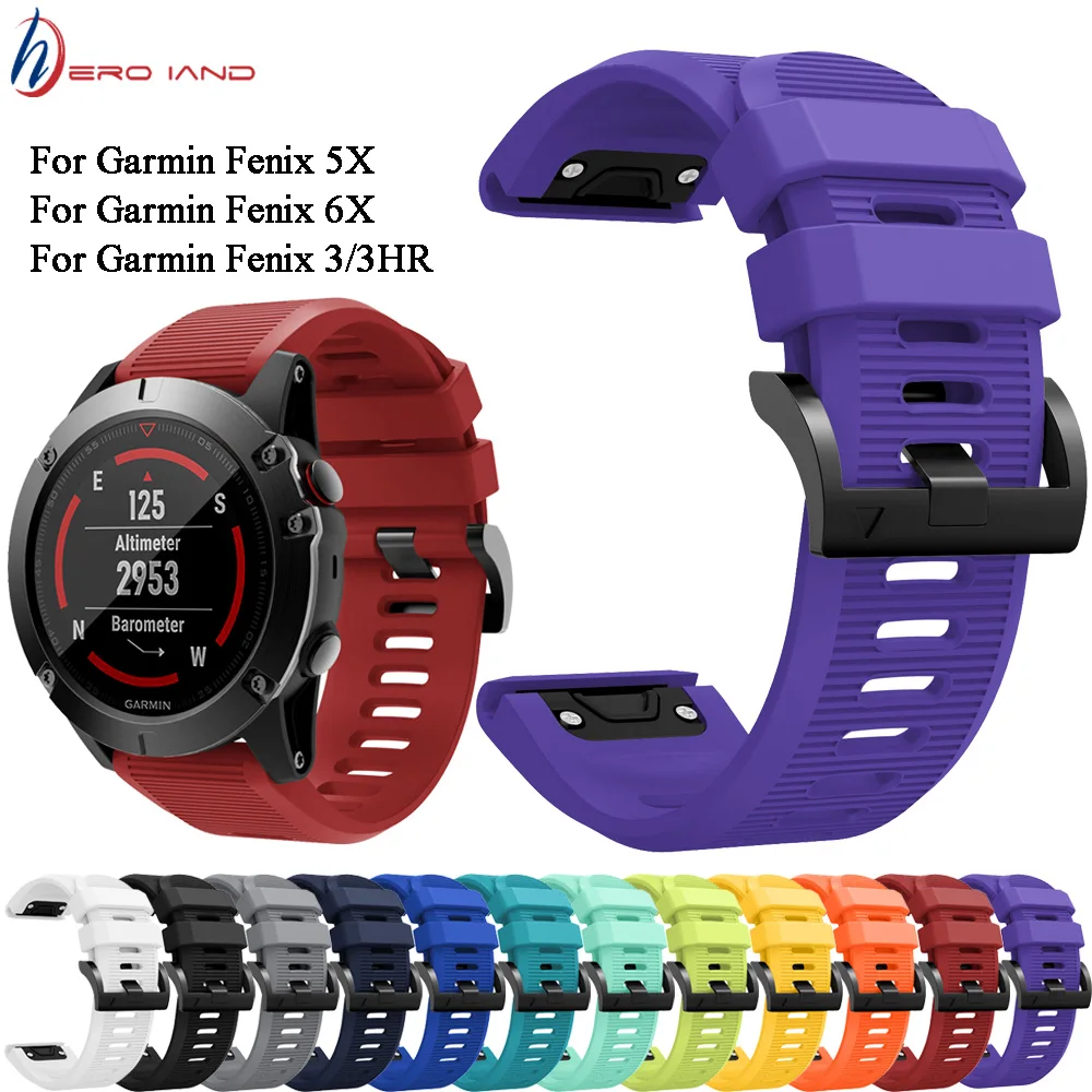 Сменный силиконовый ремешок для часов 26 мм Garmin Fenix 6X 5X/5X Plus спортивный 3 3HR |