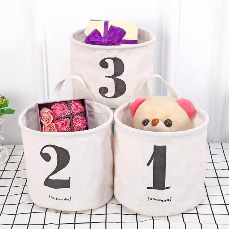 Белая корзина для хранения с цифрами Складная Водонепроницаемая хлопковая белья