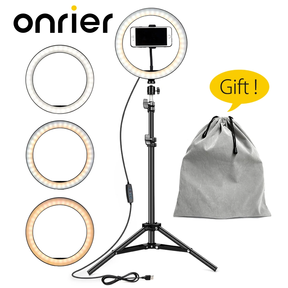 

Onrier 10" LED Dimmable Ring Light with Tripod Stand Bundle for iPhone/Android Smartphones for YouTube Interview Video Recording