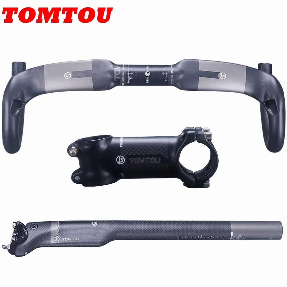 

TOMTOU Carbon Fiber Bicycle Road Bike Handlebar Sets XXX Parts Road Bent Bar + Seat Post + Stem