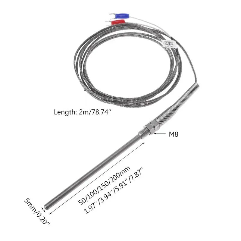 

K type Thermocouple Stainless Steel probe Thermocouple 100mm 200mm 2m Cable Wire Length,Thermocouple 0~400C Temperature Sensor