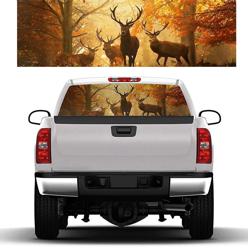 

Лось лес для грузовик, Джип, кроссовер пикап 3D заднее стекло Наклейки для декора Защита от солнца на заднее стекло авто постер для стекла 53,...