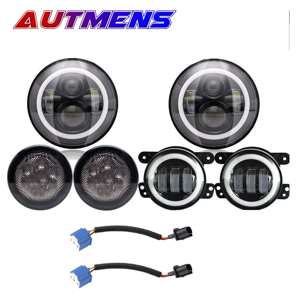 Autmens 3 пары 7 &quotHalo светодиодный фонарь 5 дюймов противотуманная фара 4 дюйма