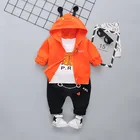 Модная футболка с капюшоном и надписью на весну и осень, костюм из трех предметов для маленьких мальчиков и девочек 0-4