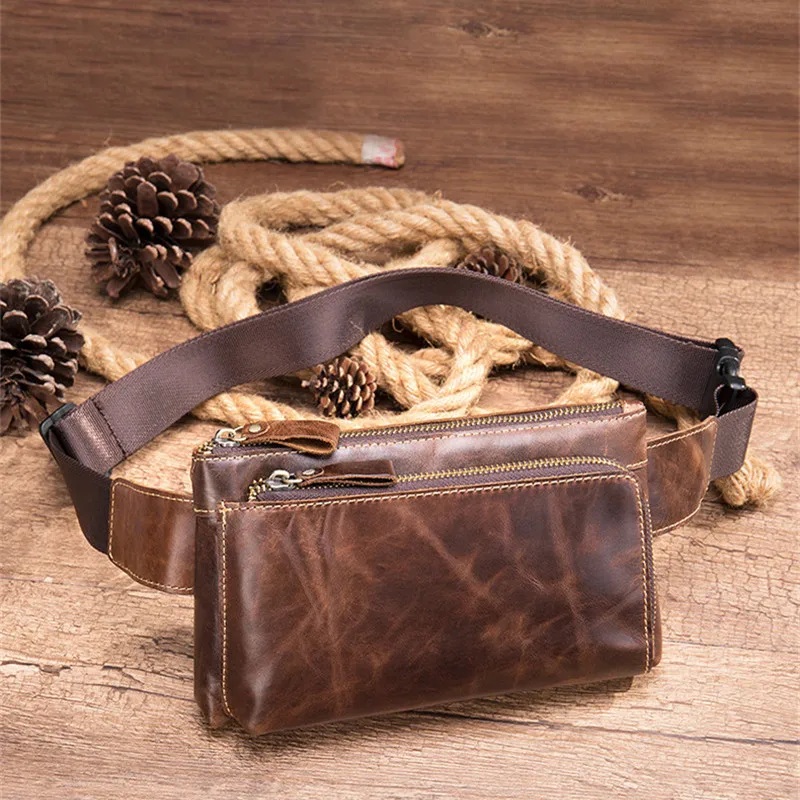 Simple casual  designer natural real leather multifunctional men's chest bag retro luxury summer sports lightweight waist bag