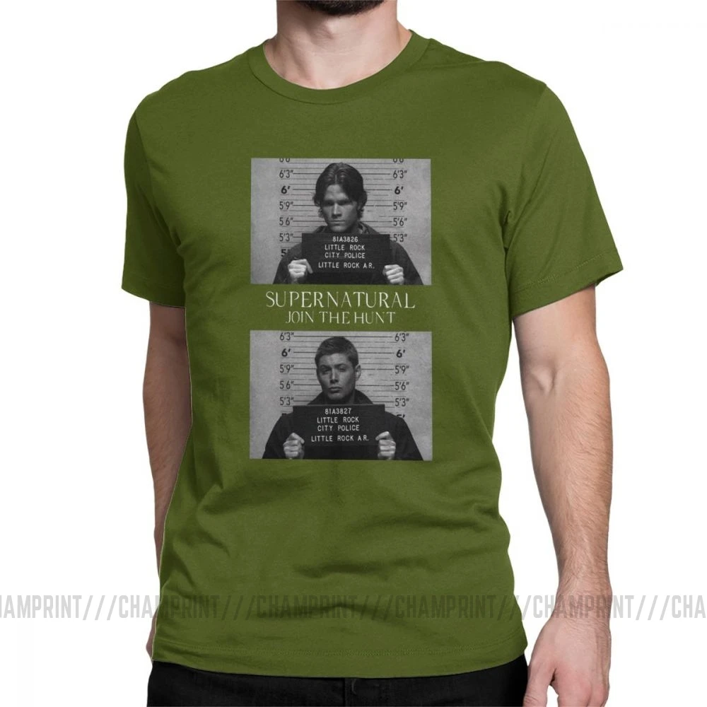 Сверхъестественная футболка Mugshot's Spn Brothers Angel Футболка мужская размера плюс одежда сумасшедшая футболка с круглым вырезом очищенный хлопок - Цвет: Армейский зеленый