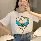 Футболка женская с коротким рукавом, модная рубашка в Корейском стиле, милый топ с забавным мультяшным рисунком, футболка оверсайз для девушек, на лето