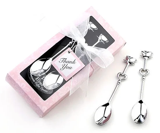 

200pcs=100 set Love Heart Spoons Coffee Spoon Wedding Favor Guest Gift 2 in 1 box,DHL Free Shipping