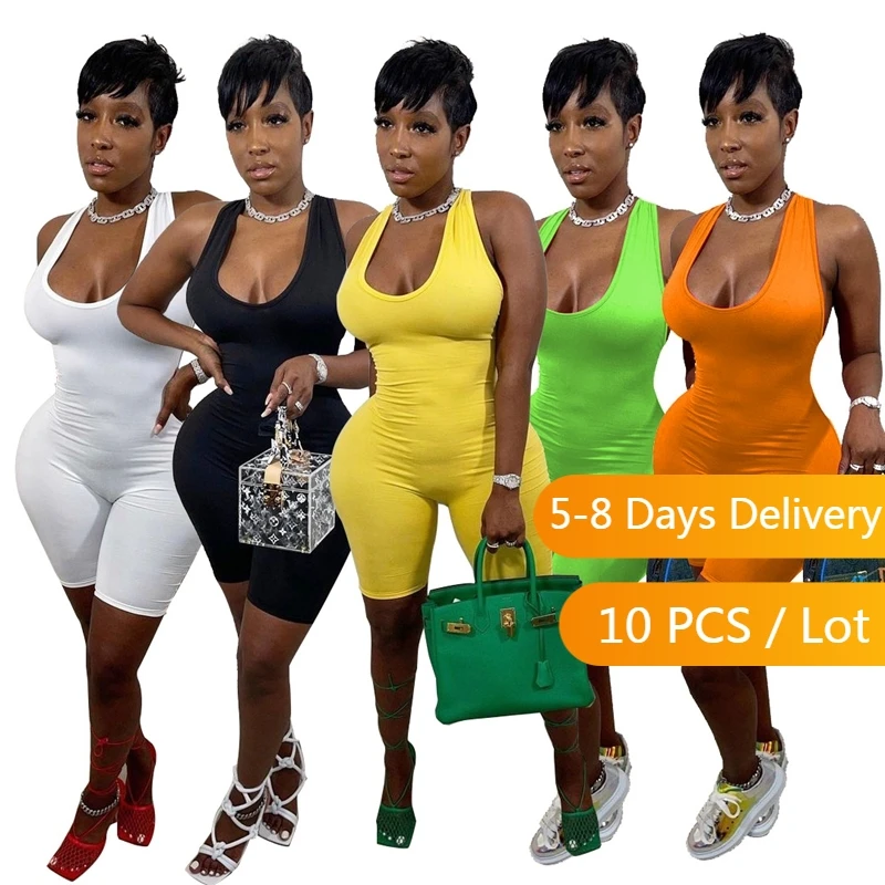 

Большой товар, оптовая продажа, летние спортивные Обтягивающие Комбинезоны, женский сексуальный комбинезон без рукавов, с открытой спиной, цельный комбинезон