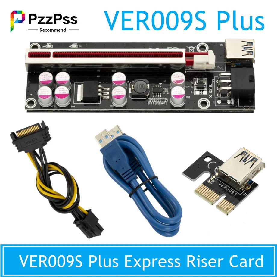 

PzzPss VER009 USB 3.0 PCI-E Райзер VER 009S Plus Экспресс 1X 4x 8x 16x Райзер адаптер Pcie Райзер карта SATA 15 PIn до 6 Pin питания