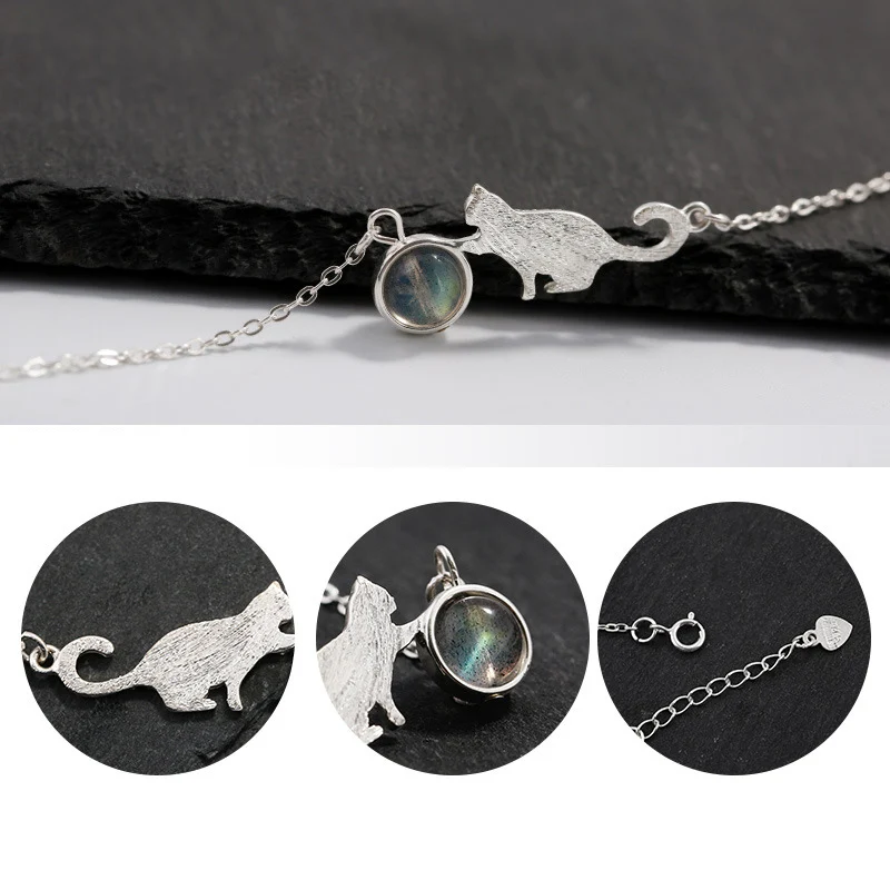 Женское Ожерелье из чистого серебра Cat Moonlight простая цепочка для ключиц