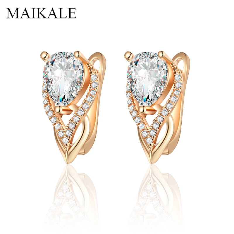 Женские серьги-гвоздики MAIKALE, роскошные серьги золотистого/серебристого цвета с фианитом в форме сердца, ювелирные изделия в корейском стиле для подарка