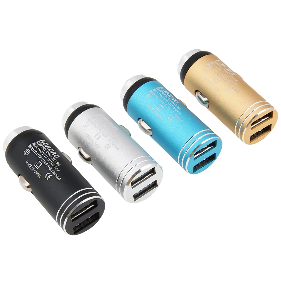 

Зарядное устройство для автомобиля, 500 шт./лот, два USB-порта, 5 В, 3,1 А, цветной адаптер для зарядки, обтекаемый дизайн, зарядное устройство для ...