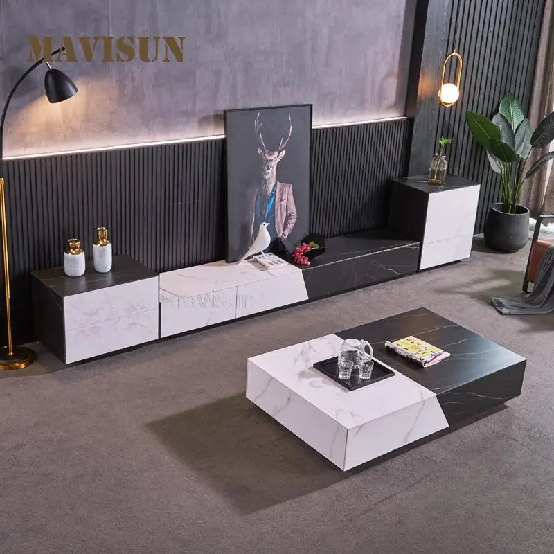 

Italian Minimalist Rock Board TV Cabinet And Tea Table Combination Light Luxury Modern Storage Coffee Table And Floor Cabinet