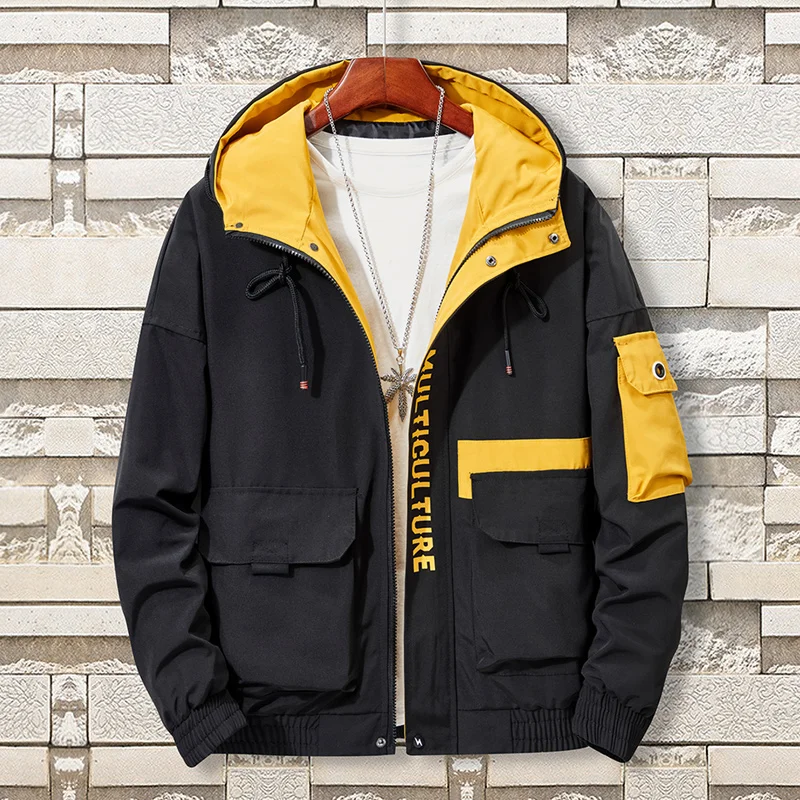 TIEPUS размера плюс 5XL, 6XL, 7XL, 8XL куртка мужская с капюшоном Мода ВВС куртка мужская Тонкая Хип-Хоп Верхняя одежда Повседневная мужская куртка - Цвет: black