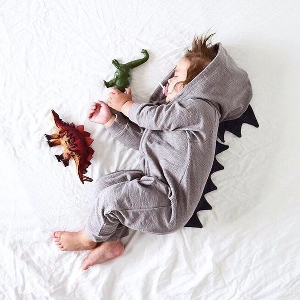 Детский костюм динозавра теплый хлопковый комбинезон с объемным динозавром