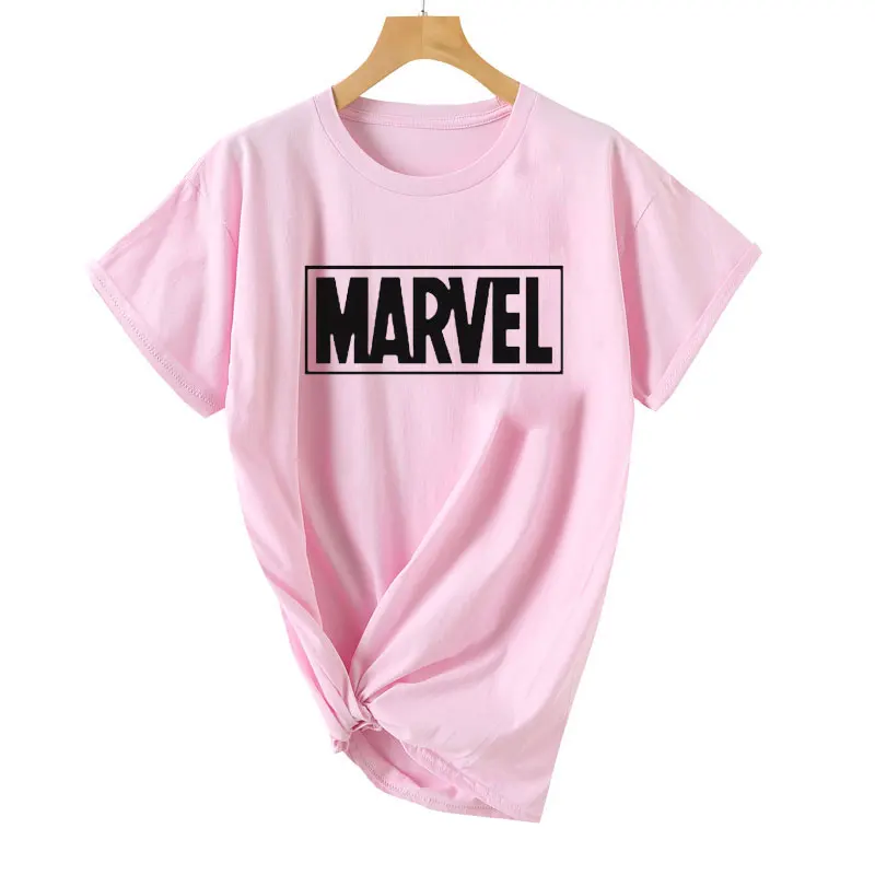 2019 летняя футболка с буквенным принтом MARVEL Женская Повседневная короткими