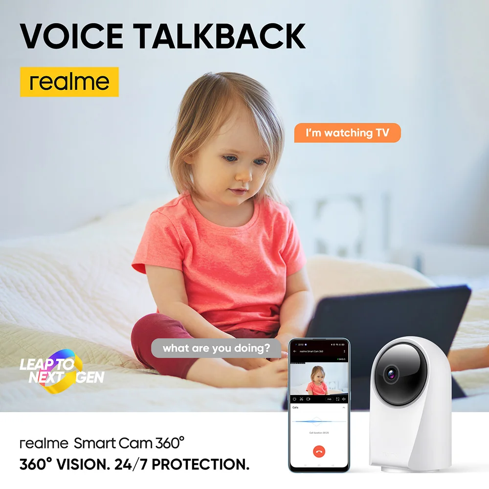realme Smart Camera 360° Recording AI Motion Detection Monitor Video 1080p Supports up to 128GB Memory Card Security |