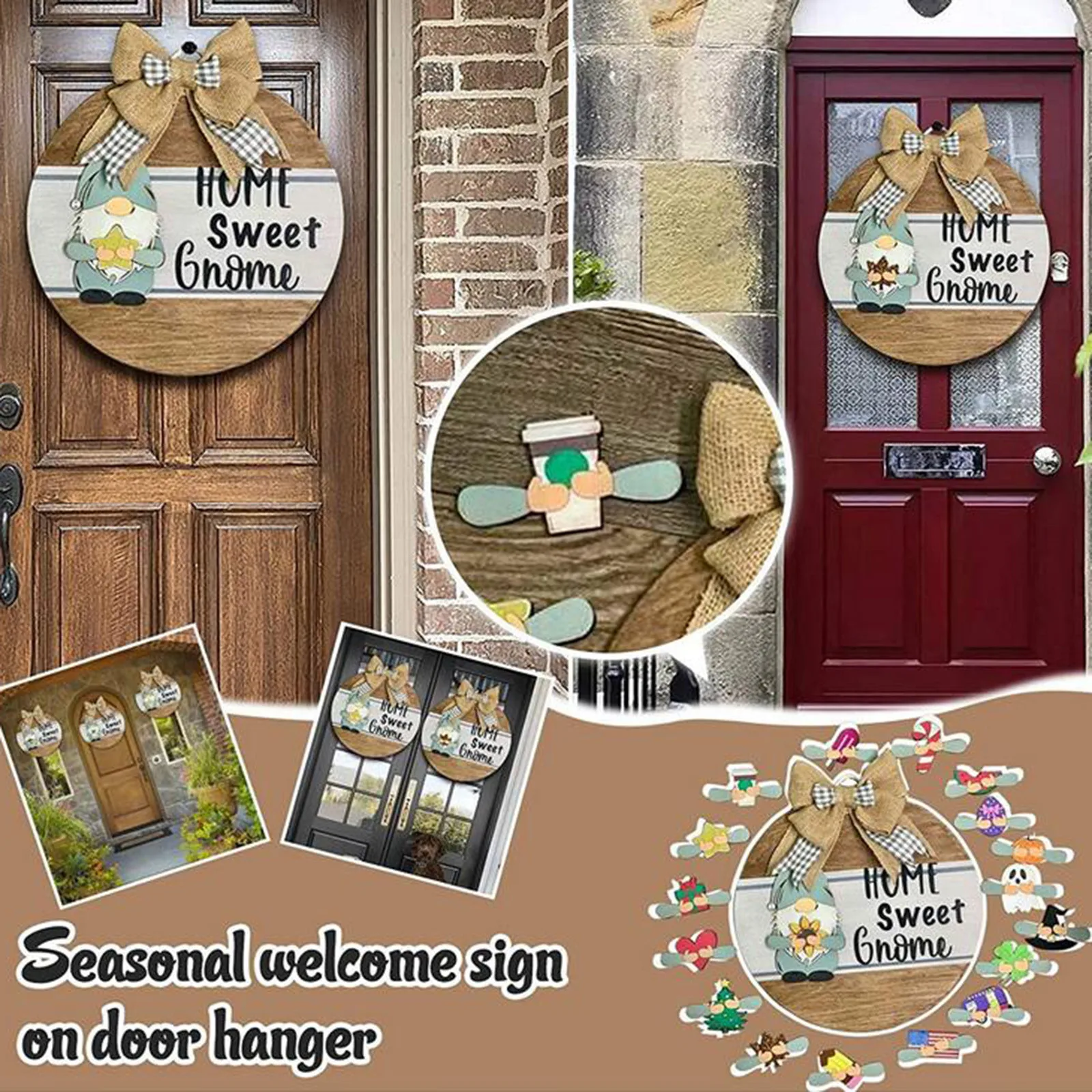 

Gnome Door Hanger Seasonal Welcome Sign With Interchangeable Holiday Pieces For Front Door Porch Hanging Handmade
