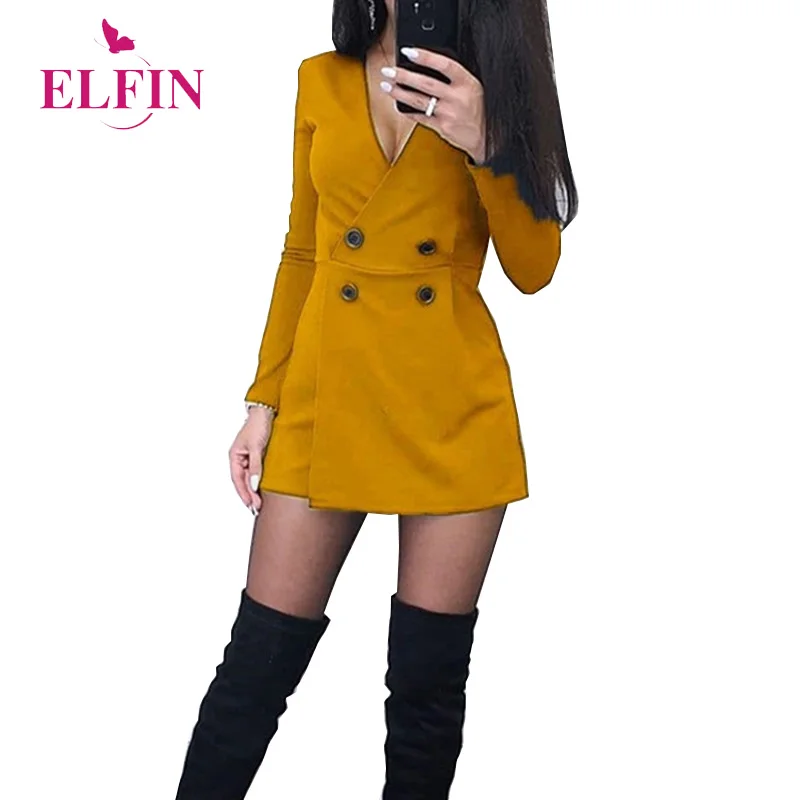

Office Lady V Neck Button Women Dress Long Sleeve Casual Mini Robe Femme Elegant Party Dresses Korean Clothing 2020 SJ4853R