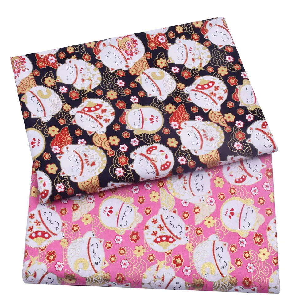 Темно-Синий Красный Фортуна кот хлопок Бронзирующая ткань Precut швейная Лоскутная