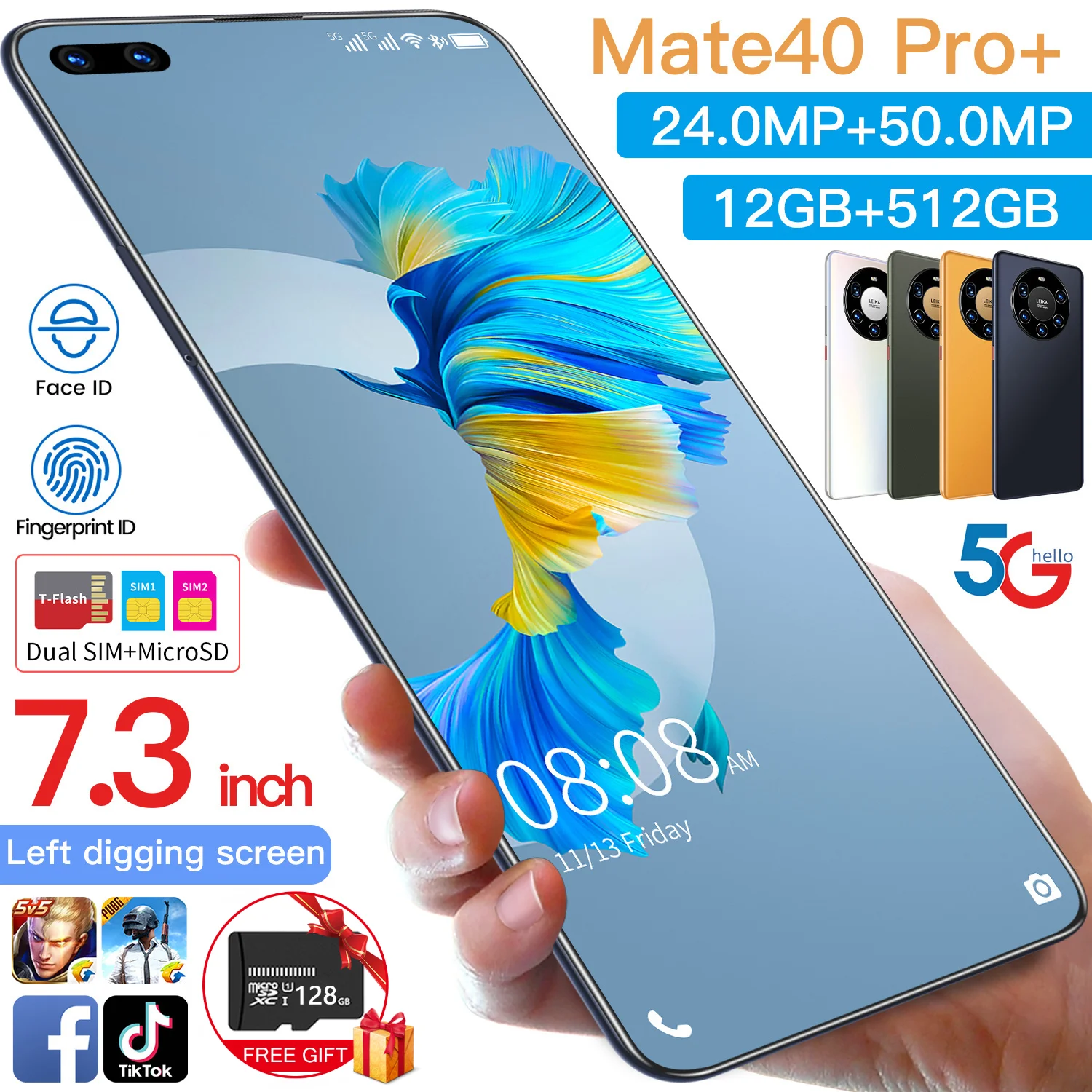 Smartphone con pantalla de 7,3 pulgadas, 5G, 12GB + 512GB, gran memoria, para Huawei Mate 40 Pro +, tel&eacute;fono m&oacute;vil Samsung, versi&oacute;n Global-0