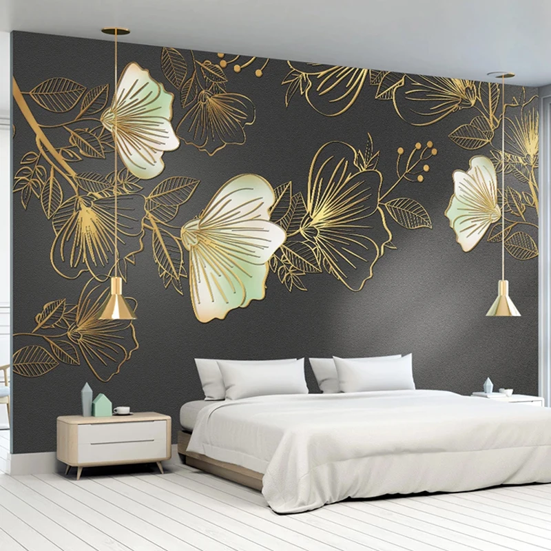 

3D Wallpaper Modern Luxury Golden Embossed Line Flowers Murals Living Room TV Sofa Bedroom Home Decor Waterproof 3D Wall Sticker