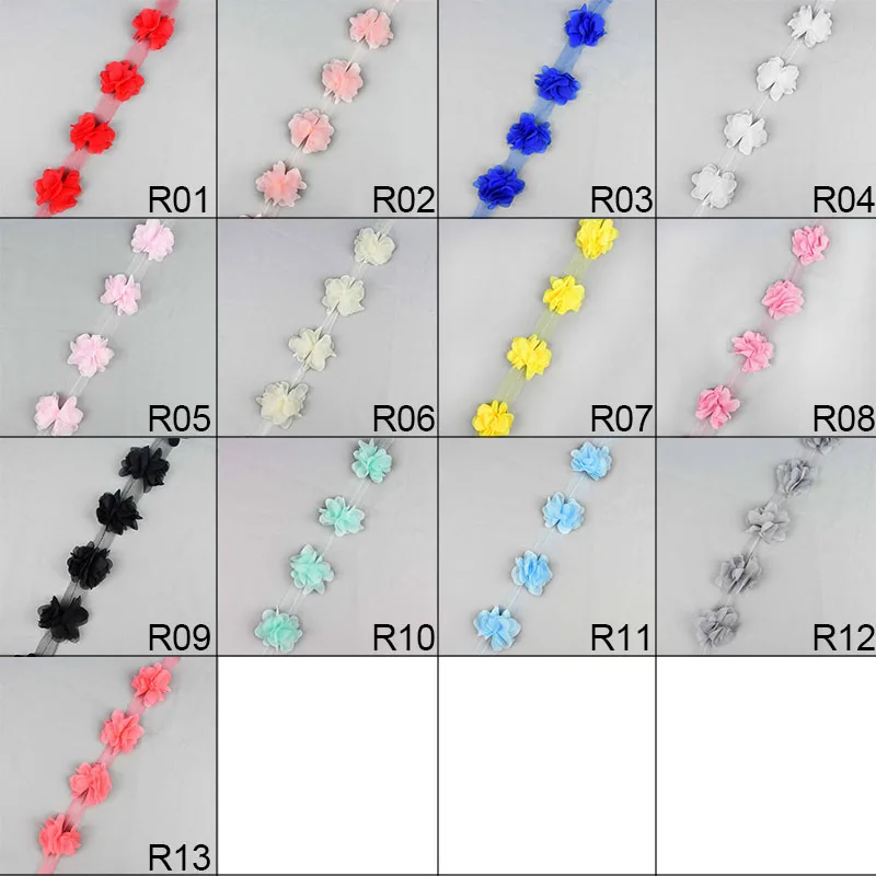 

2Yard 2.5cm 3D Applique Chiffon Cluster Flowers Lace Trim Ribbon Fabric DIY Sewing Handmade Craft Material Lace Dress Decoration
