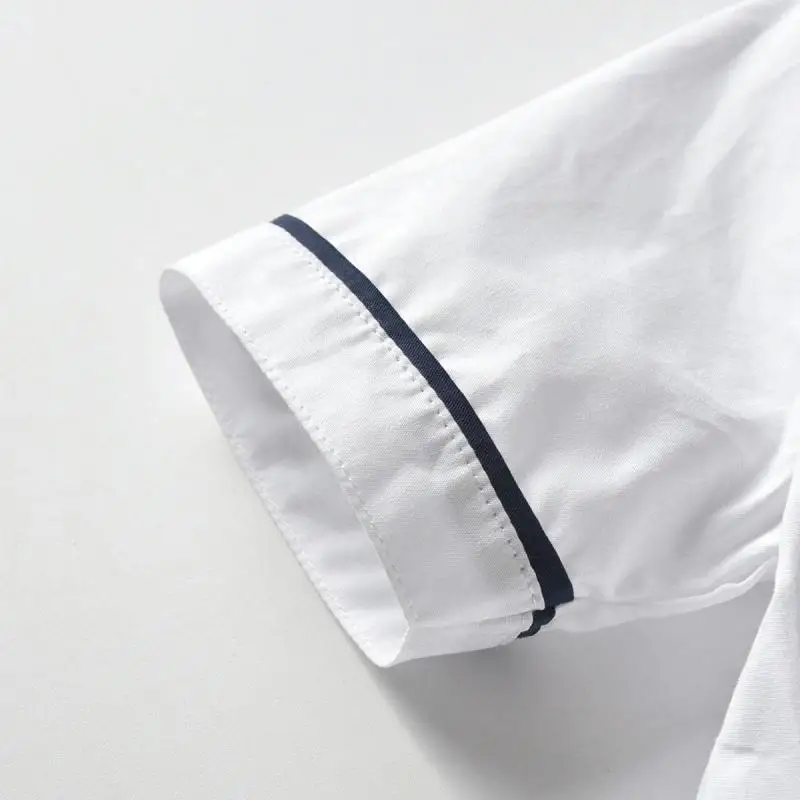 Летние рубашки для мальчиков с коротким рукавом отложным воротником белые