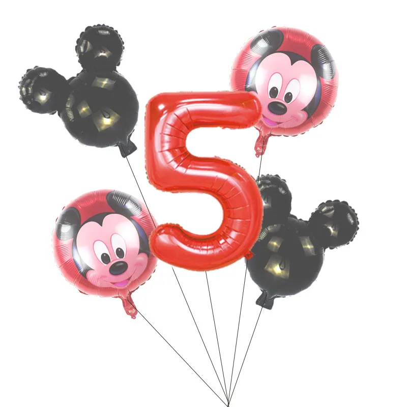 mickey black set(5) 5 PCS С Днем Рождения вечерние декоративные шары Микки и Минни Маус 3" Красный номер Фольга шар для 1st День рождения украшения для детей - Цвет: mickey black set(5)