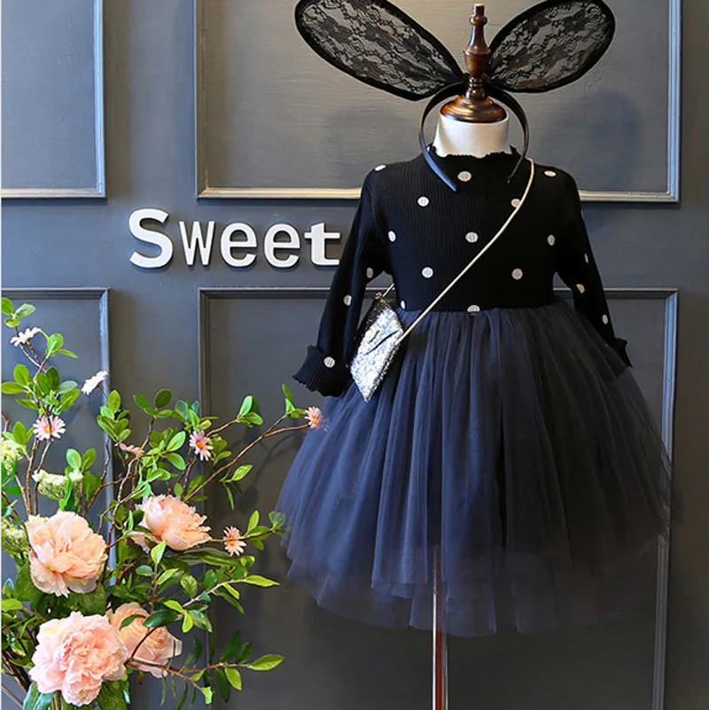 Новое Детское платье для девочек в горошек с длинными рукавами дня рождения