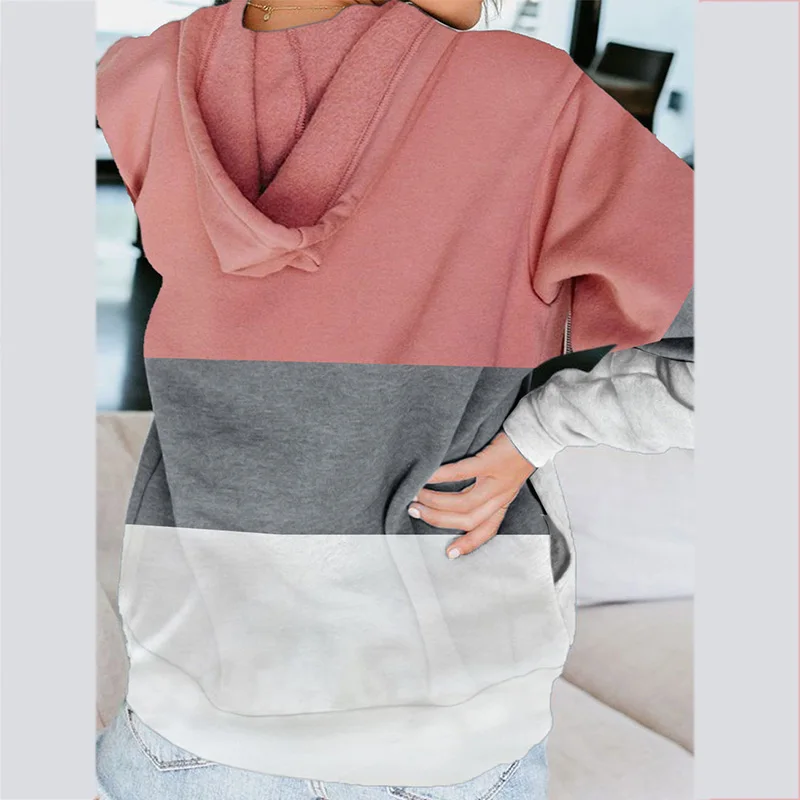

Casual Long Sleeve Women Hoodie 2021 Spring Autumn Zipper Hoodies Fashion Loose Pocket Hooded Stitching Drawstring Hoodies Woman