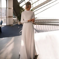 muslim high collar wedding dress for bride formal mono bridal gown long sleeves with sashes floor length zip back custom a line