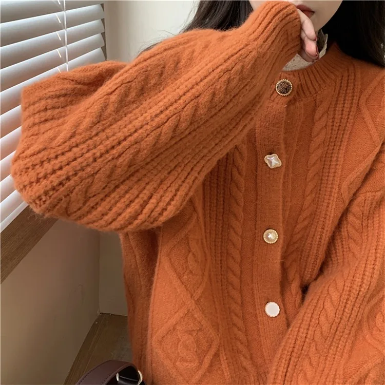 

Preppy Style Solid Knit Cardigans Sweater Women V Neck Loose elegaht Thicked Pull Femme Print Short Casual Coat