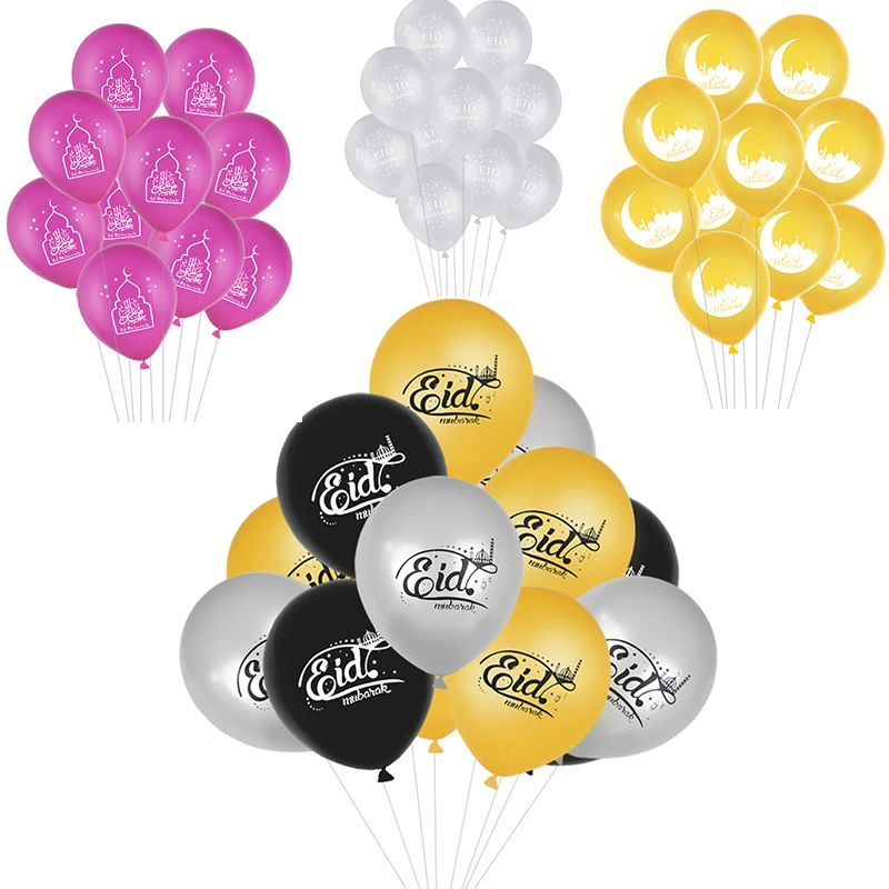 

10pcs Eid Mubarak Latex Balloons EID Moon Print Gold Black Balloons for Islamic New Year Party Ramadan Festival Heliumball Decor