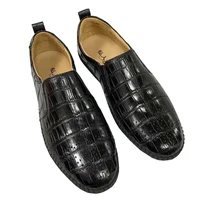 hongsen new arrival rubber soles true crocodile casual shoes male soft bottom black non slip mens shoes