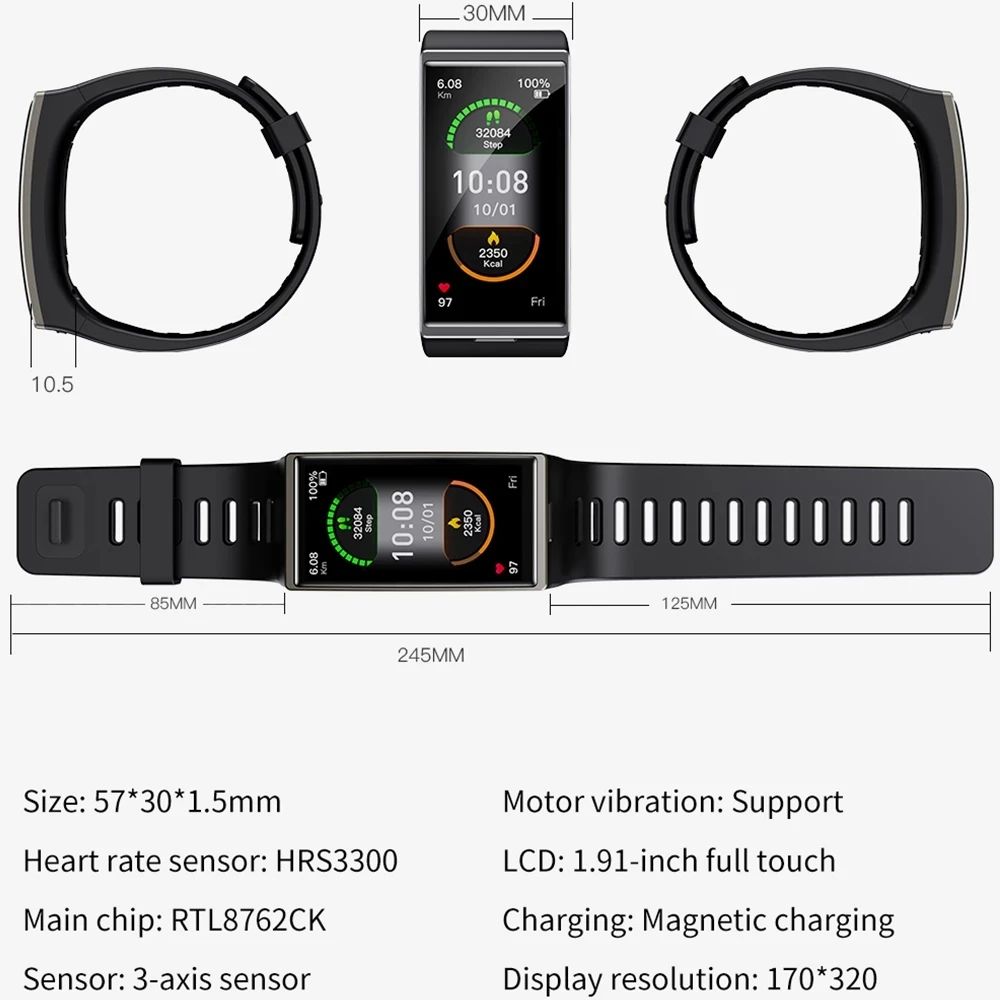 

Big-X IP68 Waterproof Smart Watch Men Women 1.9 Inch Big Screen SmartWatch Sport Heart Rate Blood Pressure Band Android IOS