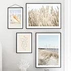 Фотообои с рисунком тростника, раковины, пляжа, моря, искусство на холсте, скандинавские плакаты и принты, настенные картины для декора гостиной