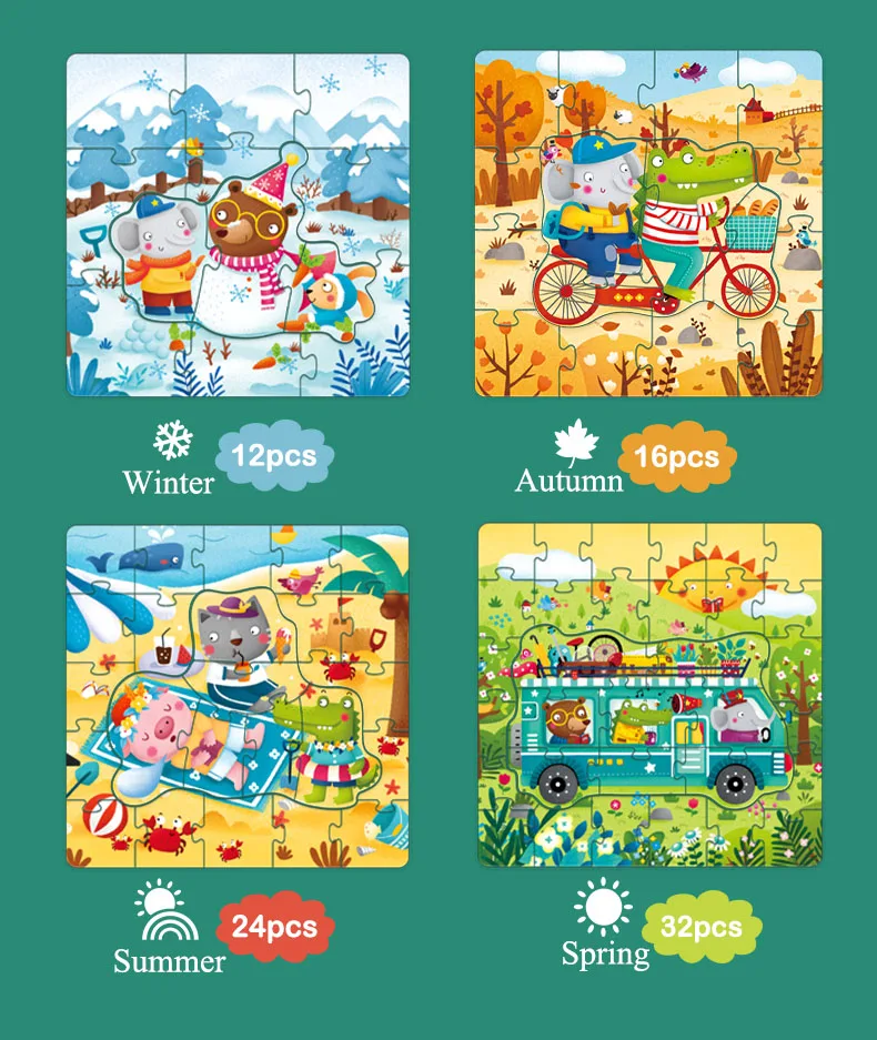 

16/32pcs 3Y Puzzles for Kids Children Toys Paper Puzzle Cartoon Animals Educational Toys for Children Puzzle Box