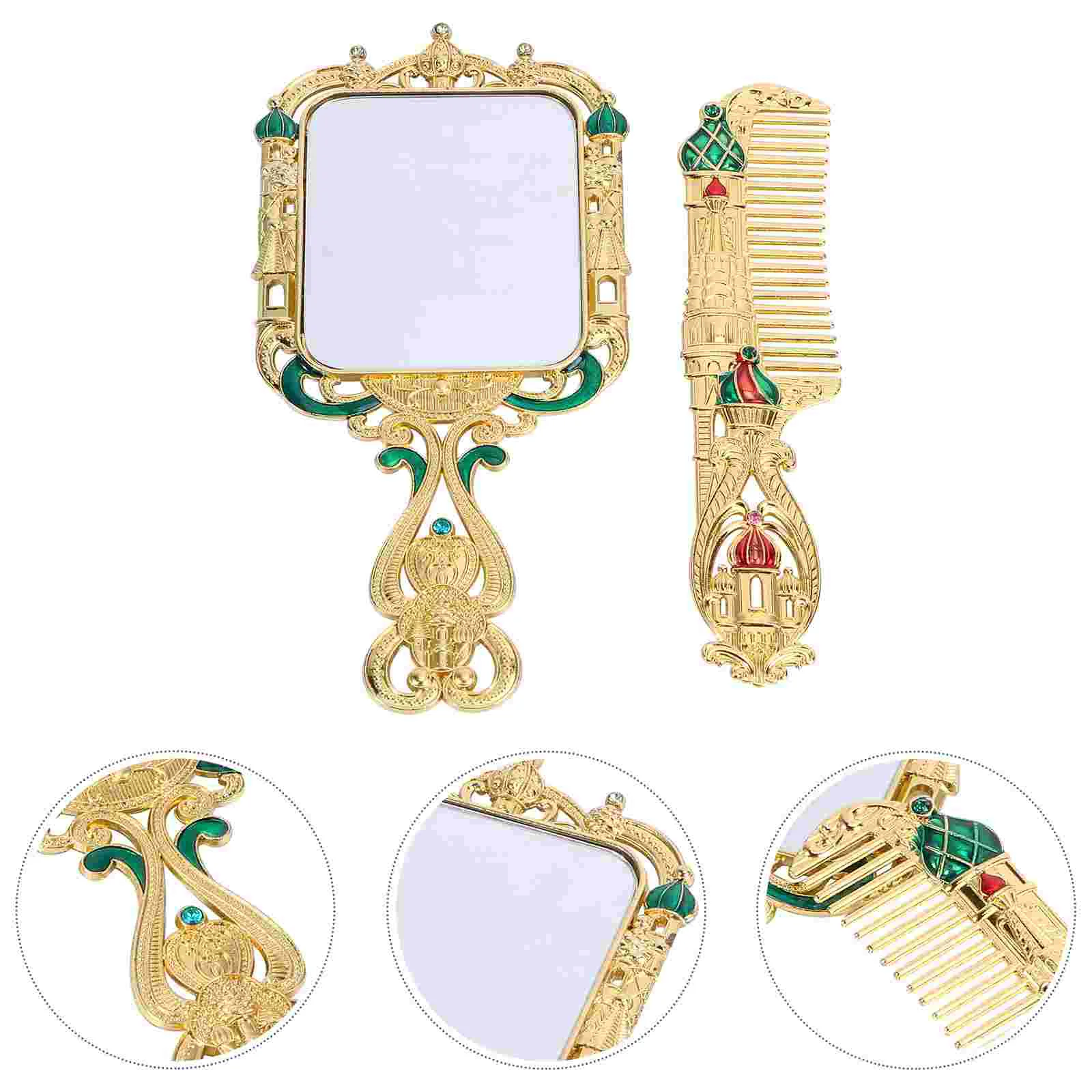 

2pcs Vintage Mirror Comb Set Portable Handheld Hairdressing Styling Accessories