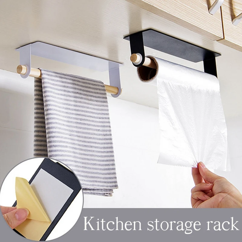

Wall Mount Towel Hanger Rack Kitchen Cabinet Rag Hanging Holder Storage Rack Organizer Bathroom Roll Paper Rag Holder Towel Rack