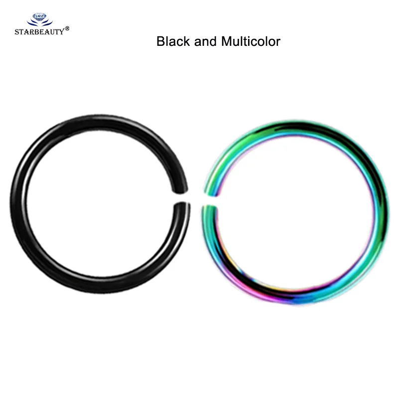 Black and Multicolor 2 шт 20 г 0,8 мм Тонкий поддельный нос кольцо перегородка спираль ноздри пирсинг Лабрет губы поддельные пирсинг титана хряща поддельные серьги обруч - Окраска металла: Black and Multicolor