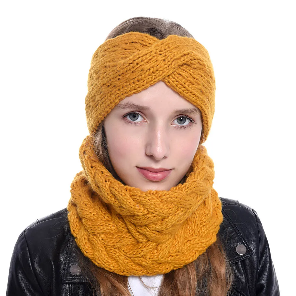 

Autumn/Winter Women's Hairband Bib Set Acrylic Coarse Yarn Twist Knitted Hairband Warm and Beautiful Set