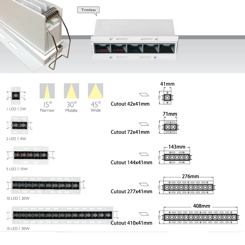 Скрытая рамки узкий луч распределения 15 градусов анти блики Экран встраиваемые